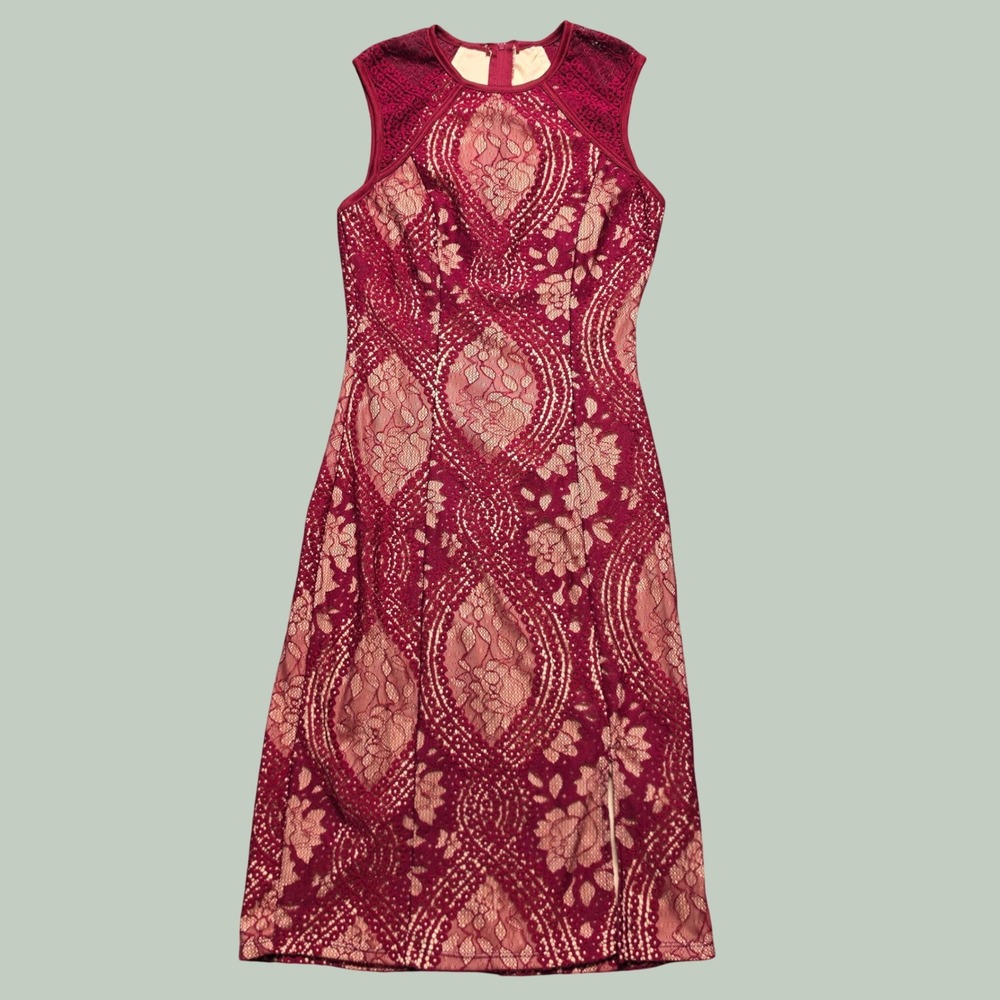 Coquette Femcore Chic Floral Lace Bodycon Dress Juniors 3 Burgundy Sequin Hearts